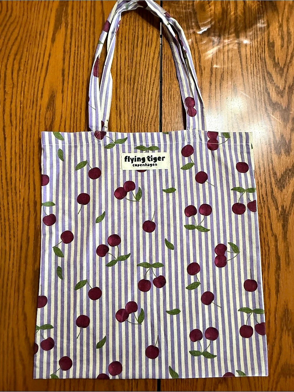 Flying Tiger Copenhagen Cherry Print Tote Bag Purple & White